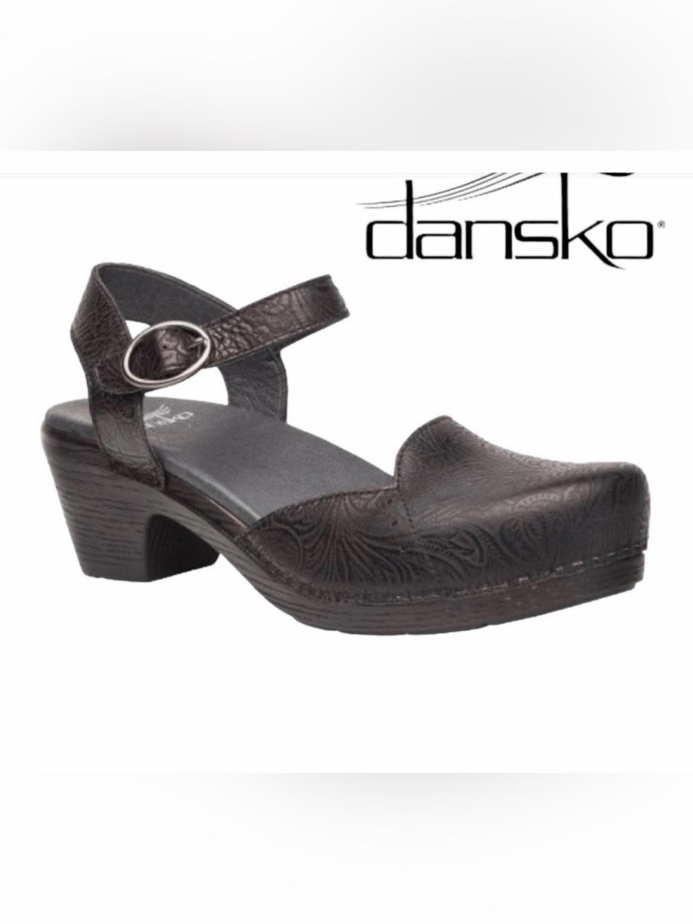 Dansko Sam Clog Black Tooled
Leather Mary Jane Sandal Shoe Women Size EU 38 US